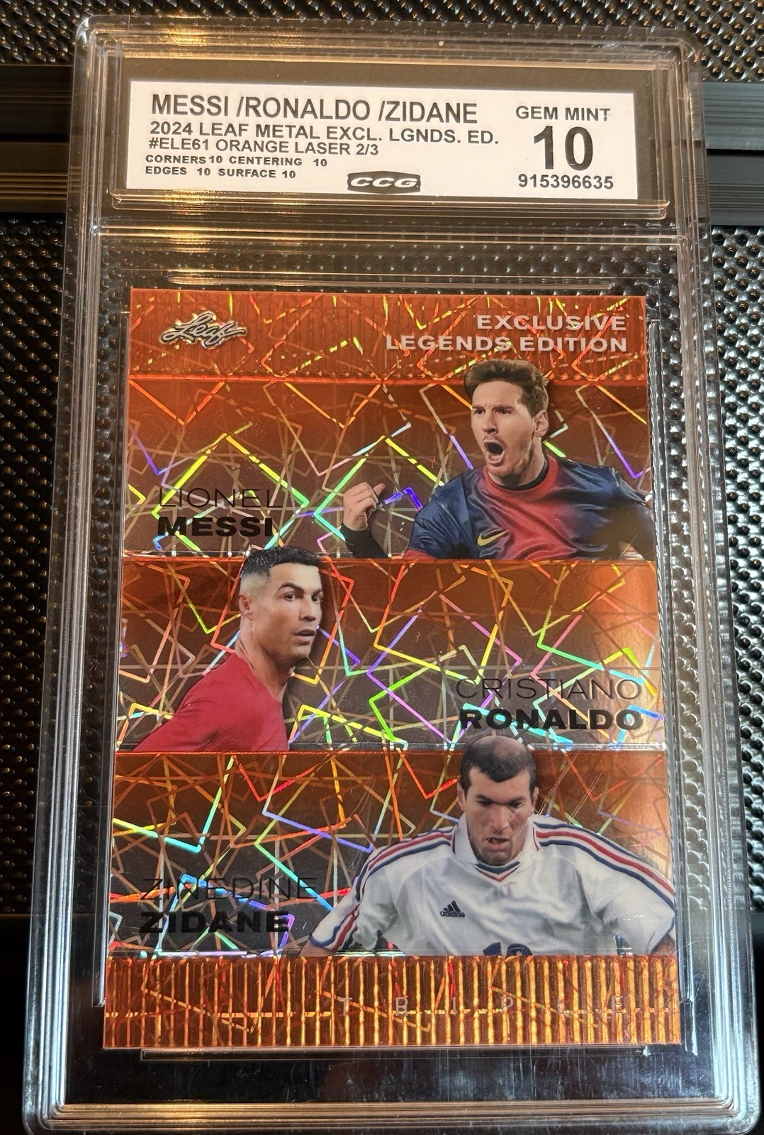 Leaf 2024 Metal ORANGE LASER 2/3 Exclusive Legends ELE-61 Messi Ronaldo Zidane