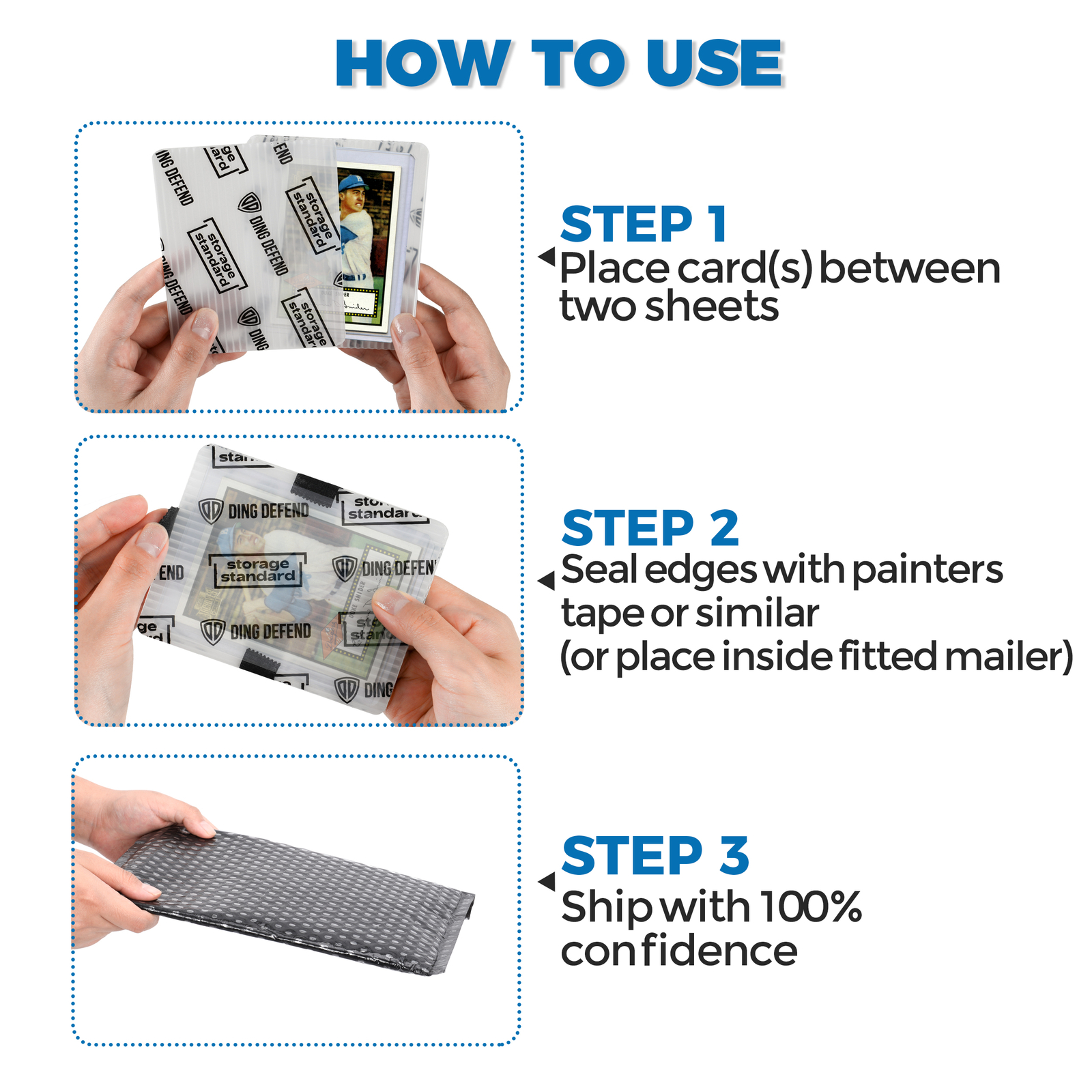 Trading Card Shipping Protectors 110 Pack 3.5” x 4.5” Flats for Card Breakers