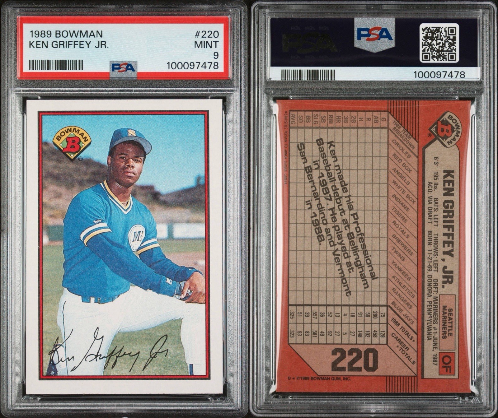 1989 Bowman Ken Griffey Jr #220 Rookie Card PSA 9