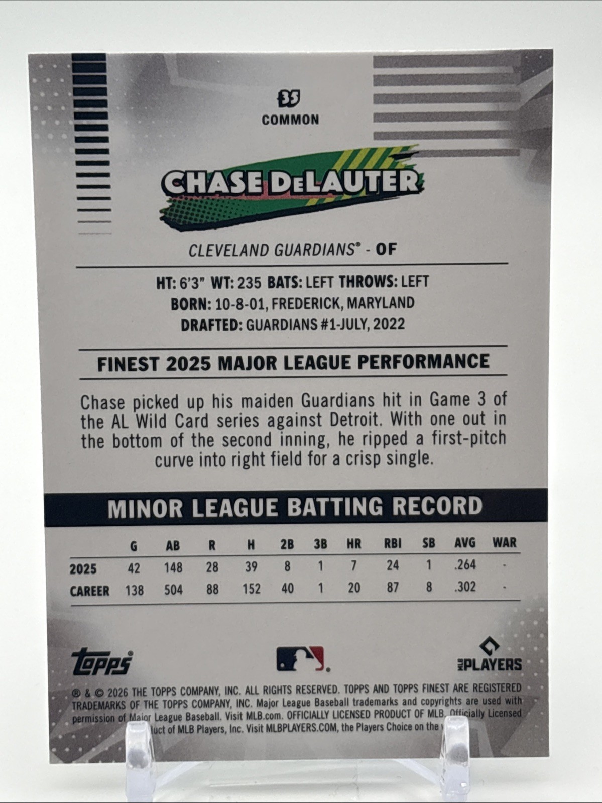 Topps 2026 Finest Chase DeLauter Mini Diamond Refractor Guardians RC