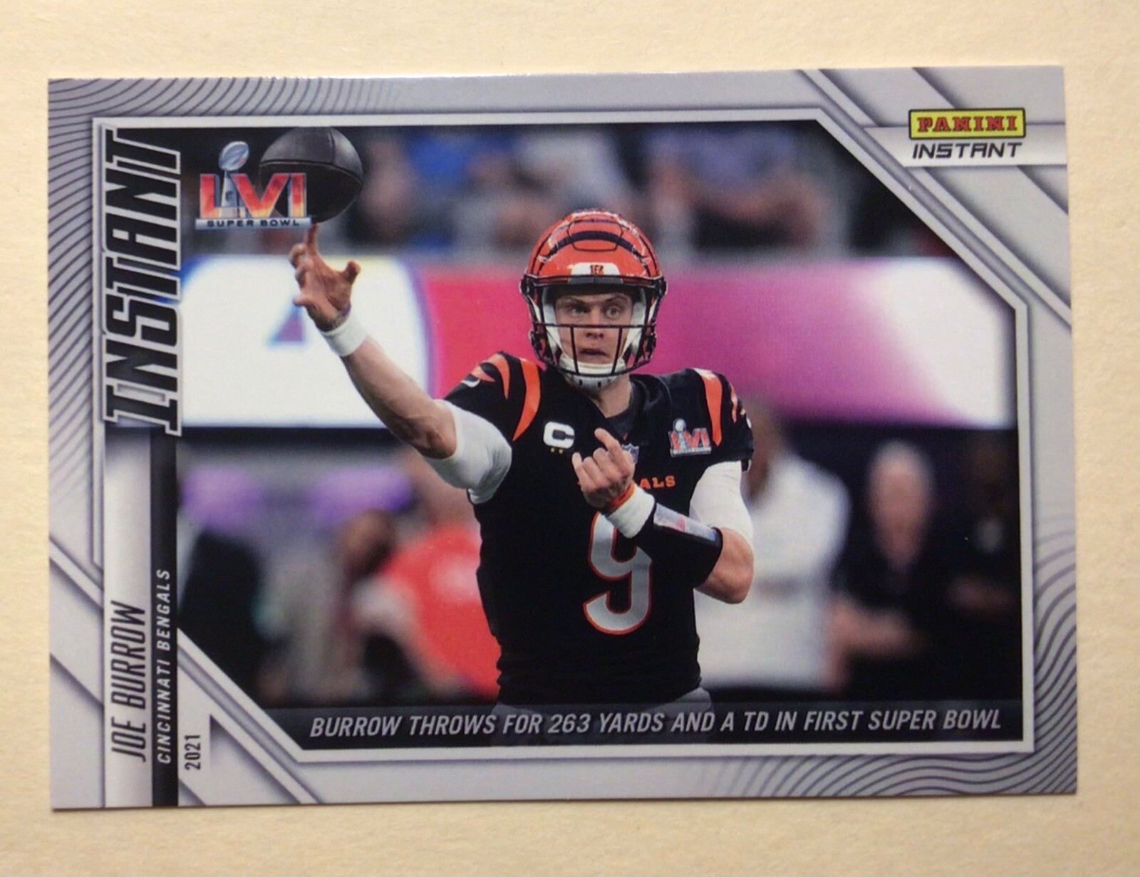 2021 2022 Panini NFL Instant Joe Burrow #257 Throws for 263 in SB Bengals PR 530