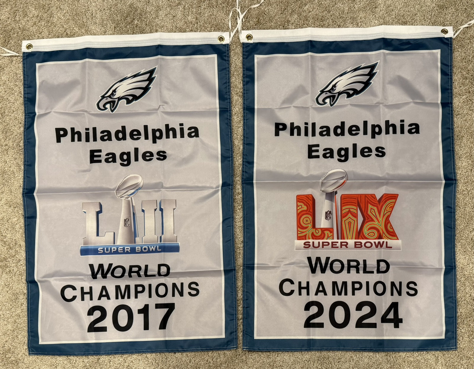 Philadelphia Eagles Super Bowl Champions Complete Set Banners/Flags 2’ x 3’