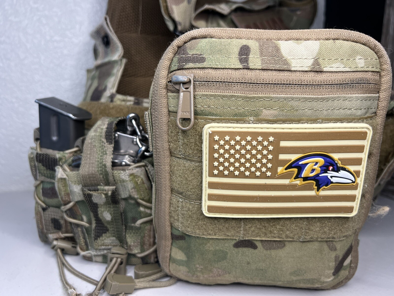 Military Combat American Flag Baltimore Ravens football PVC Patch W Vlcro