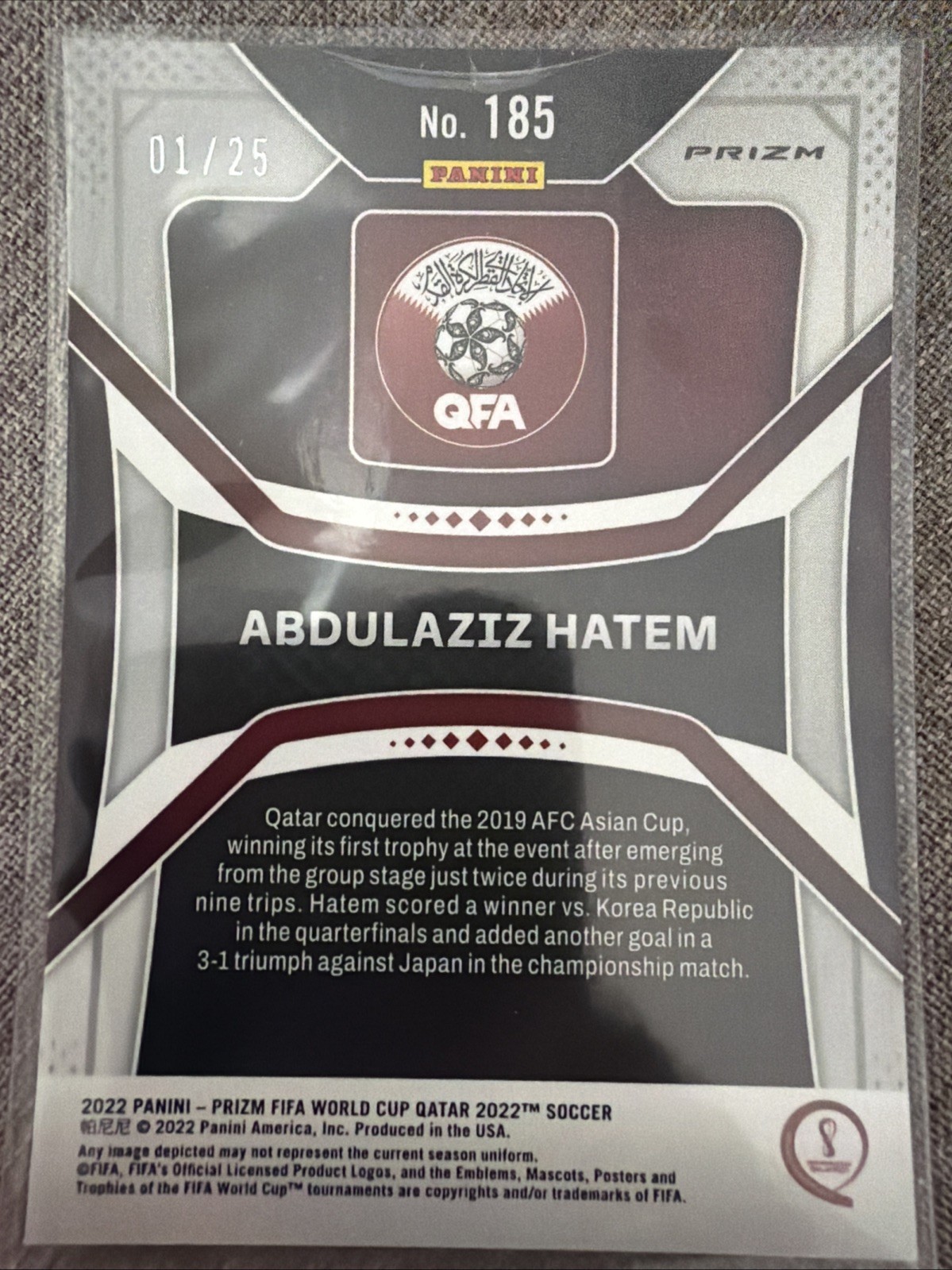 2022 Panini Prizm World Cup Abdulaziz Hatem Rookie RC Orange 01/25 Qatar
