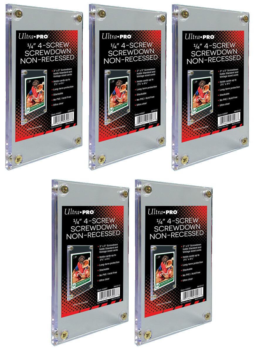 5 Ultra Pro 1/4″ 4-Screw Screwdowns Non Recessed Sports Trading Card Holder 3×5