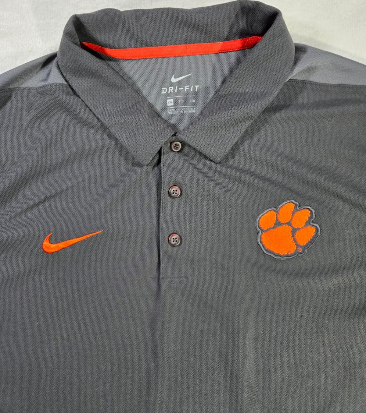 Nike DriFit Clemson University Tigers Polo Shirt Gray Mens 2XL