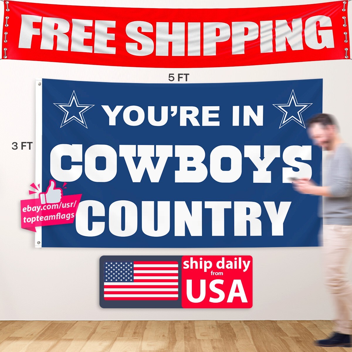 Dallas Cowboys COUNTRY Flag 3×5 Banner Cowboys FAST FREE Shipping US Seller