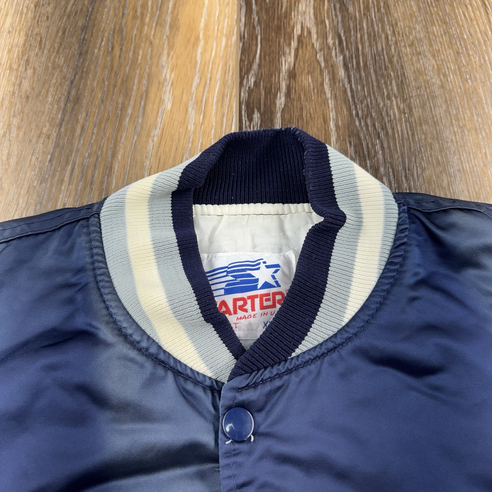 Vintage Georgetown Hoyas Satin Bomber Jacket Mens XL Blue Starter USA 90s Coat