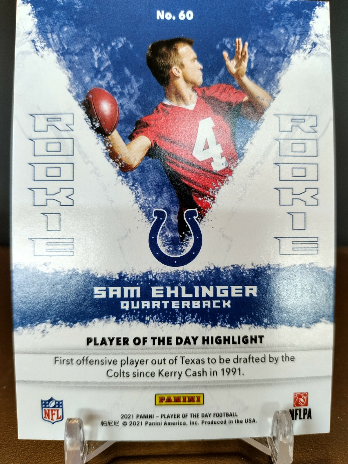 SAM EHLINGER Rookie RC 2021 Panini Player of the Day POD #60 Indianapolis Colts