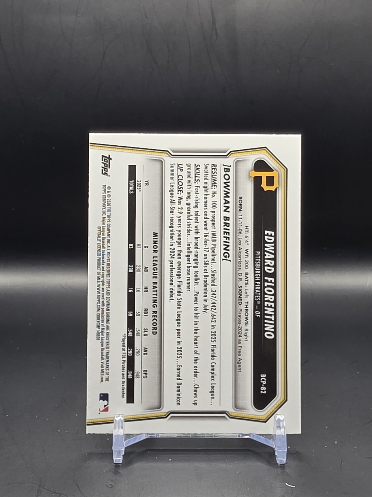 2026 Bowman Edward Florentino 1st Bowman Mojo Refractor #BCP-82 Pirates SP