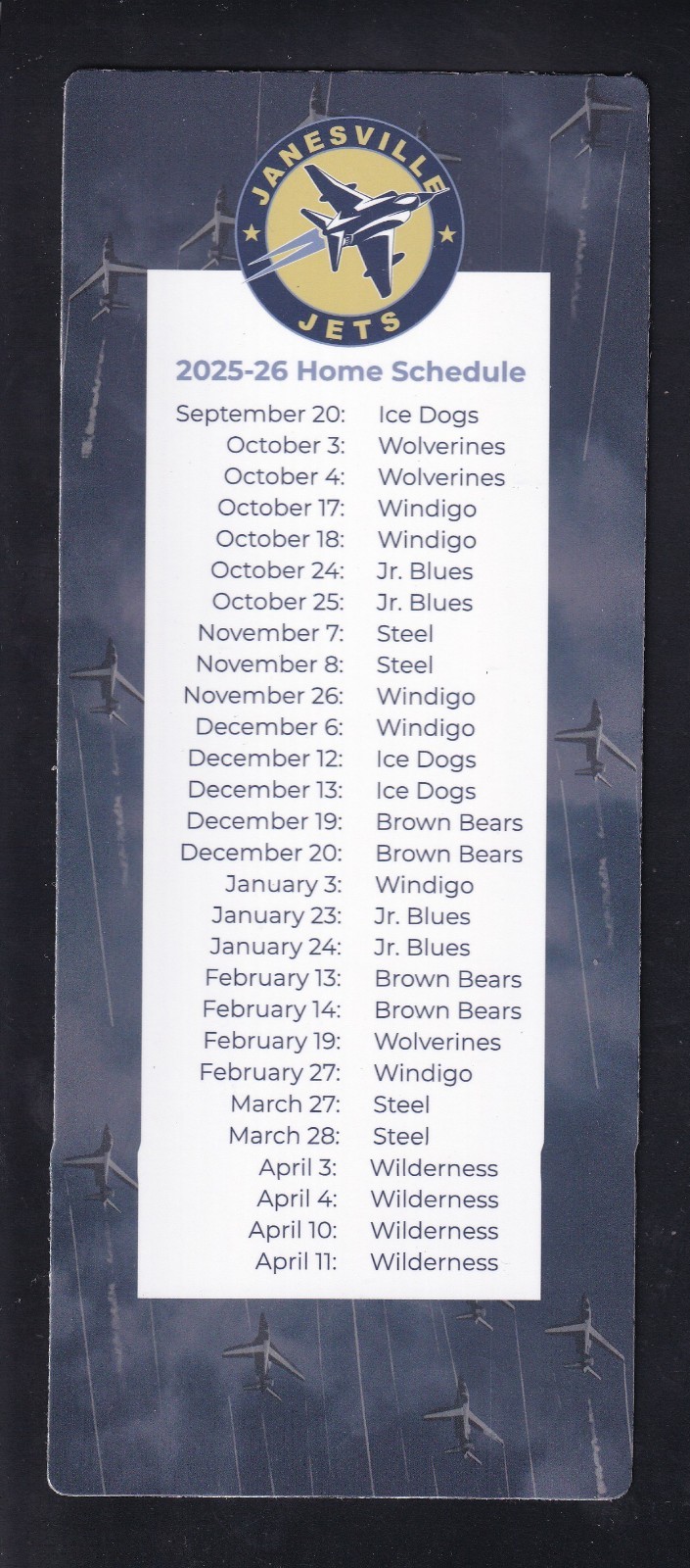 2025-26 Janesville Jets Magnet Schedule Minutemen Press NAHL