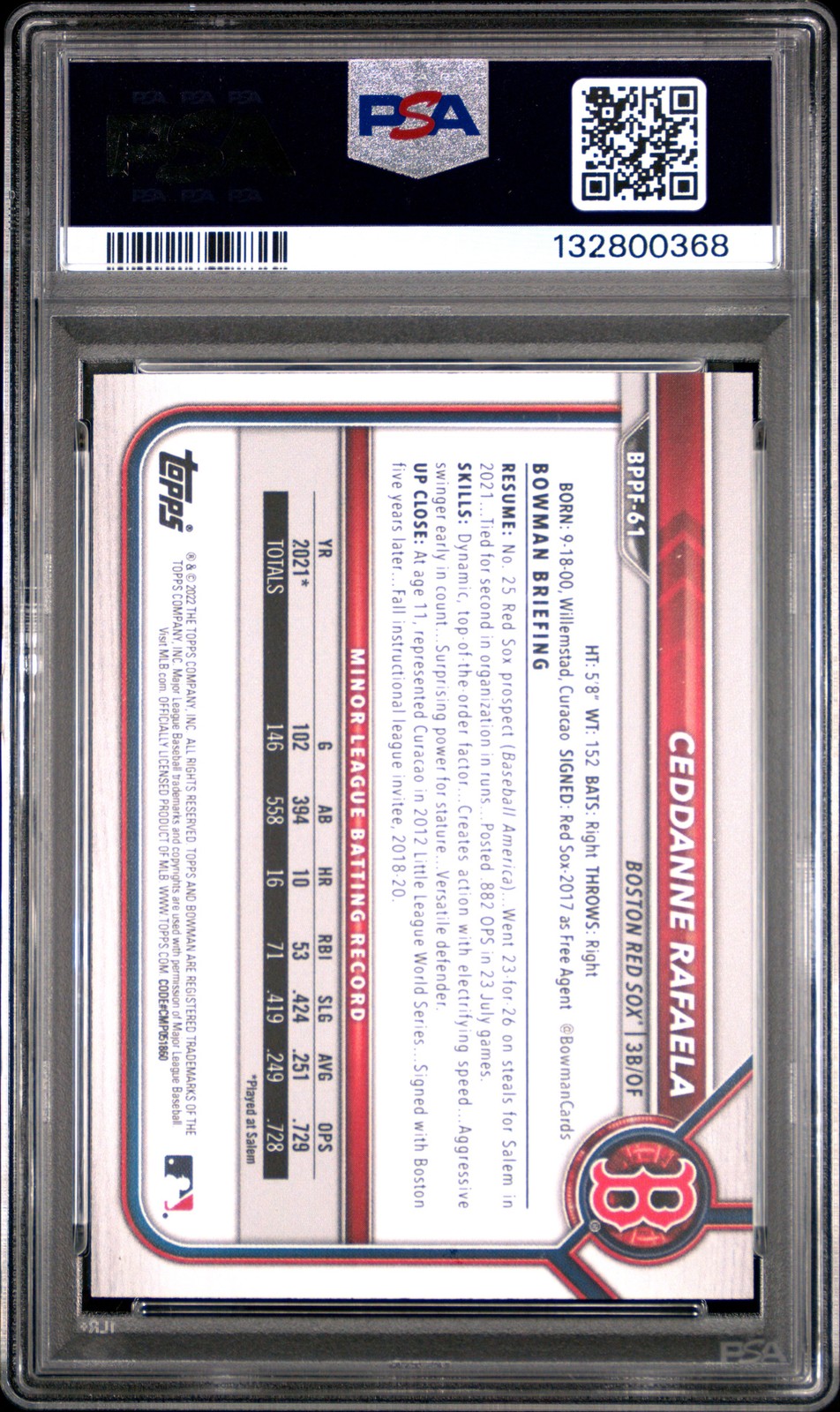 2022 BOWMAN 1ST ED #BPPF61 CEDDANNE RAFAELA PSA 9