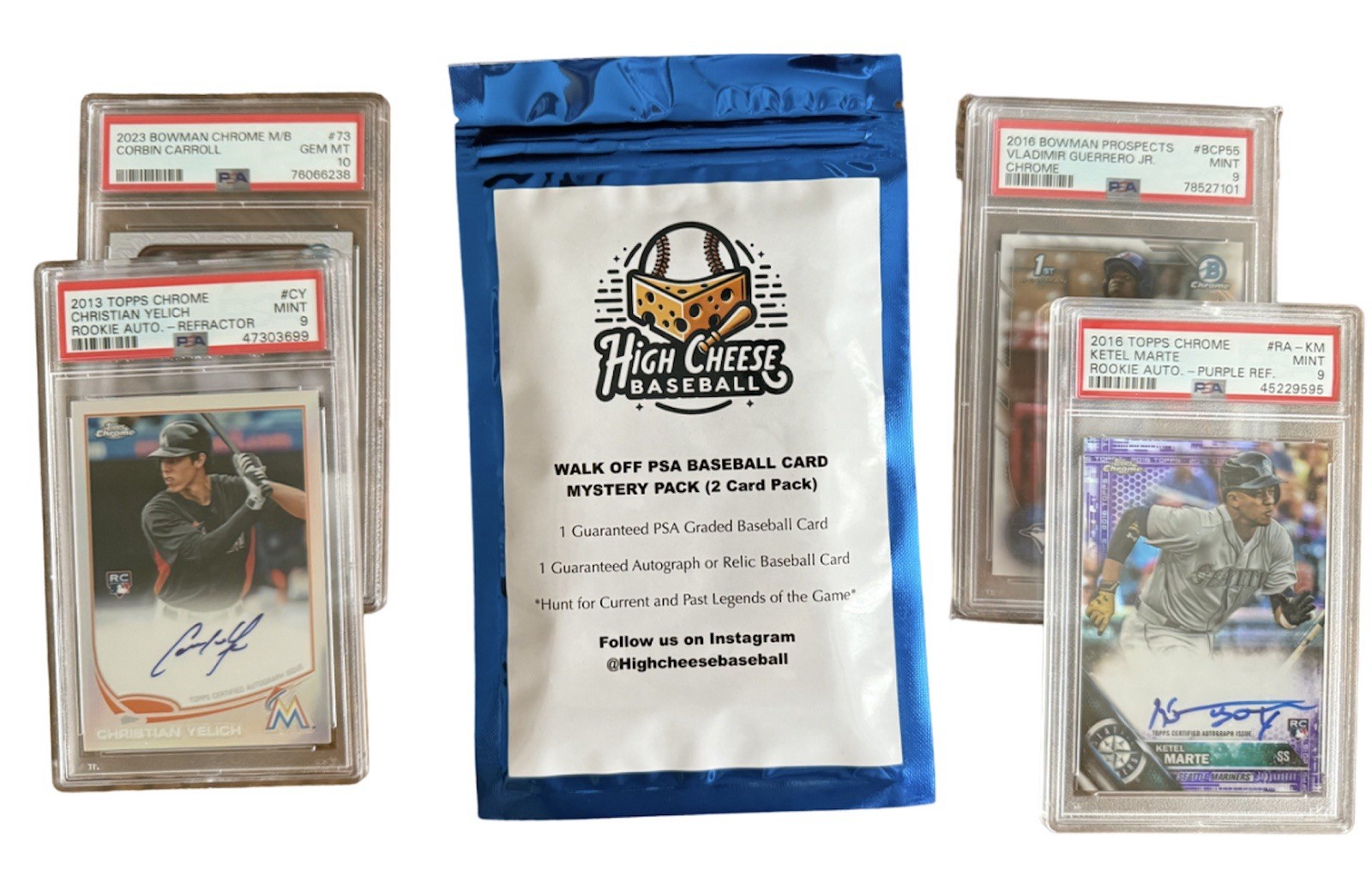 High Cheese Baseball Walk Off Mystery Pack. 1 PSA and 1 Autograph.
