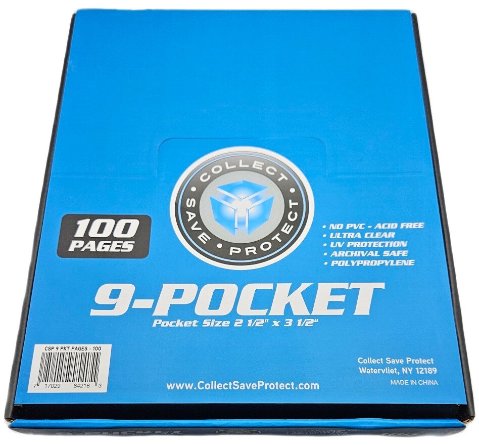 (Box of 100) CSP 9 Pocket Trading Card Album Pages – No PVC / Acid Free