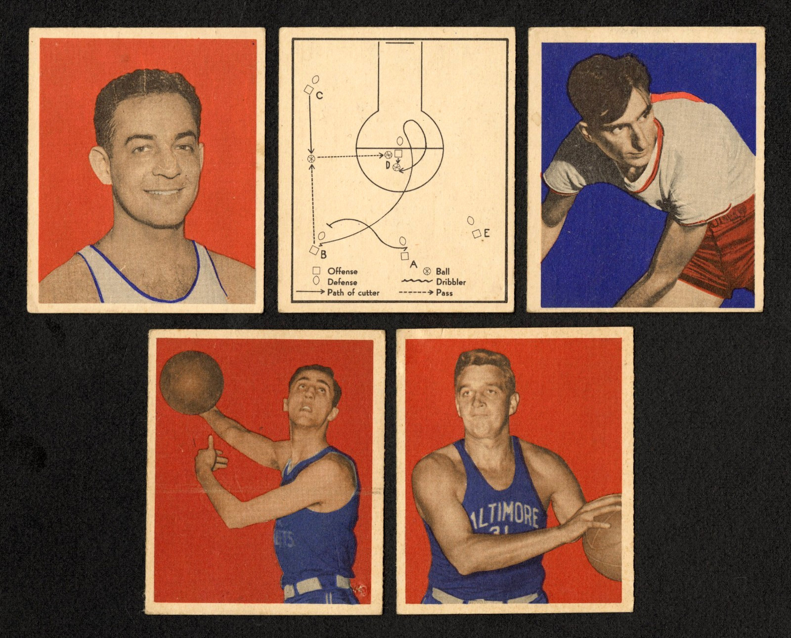 1948 Bowman Basketball 5 Cards 16 17 18 52 70 Fair to Very Good 2 High Numbers