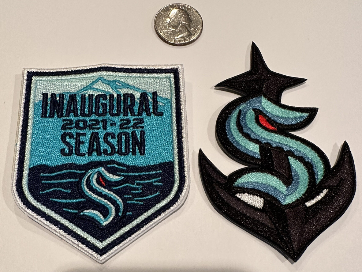(2)- SEATTLE KRAKEN EMBROIDERED IRON ON PATCHES NHL 4”x 3.5” & 3.5”x 3”