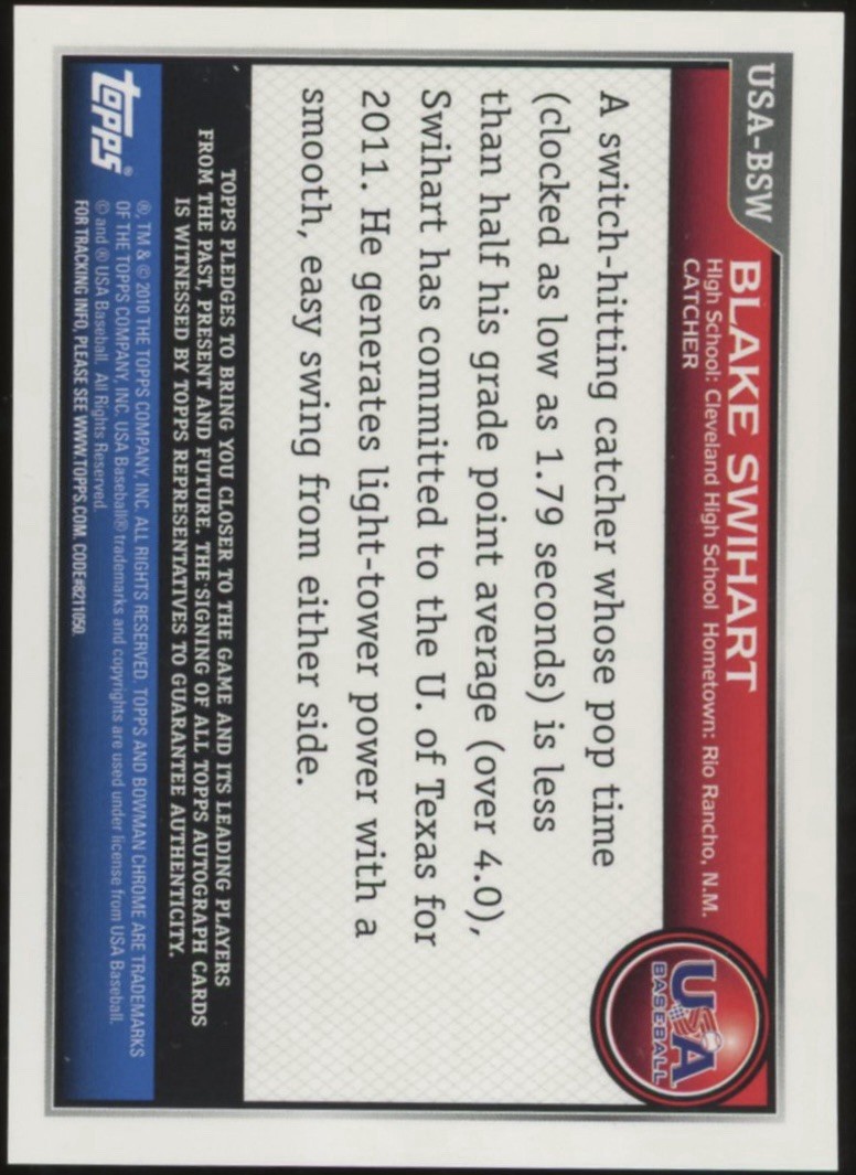 Blake Swihart 2010 Bowman Chrome USA 1st Auto USA-BSW