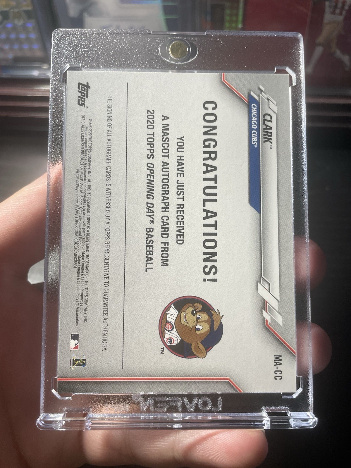 2019 Topps Opening Day Clark the Cub Mascot MA-CC Auto Autograph A38 Chicago