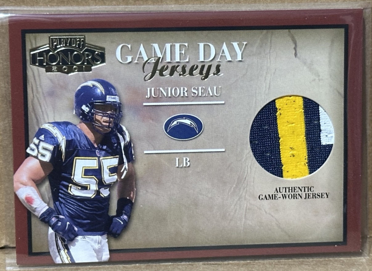 Junior Seau 2001 Playoff Honors Game Day 3 Color Game Used Jersey Prime Patch SP
