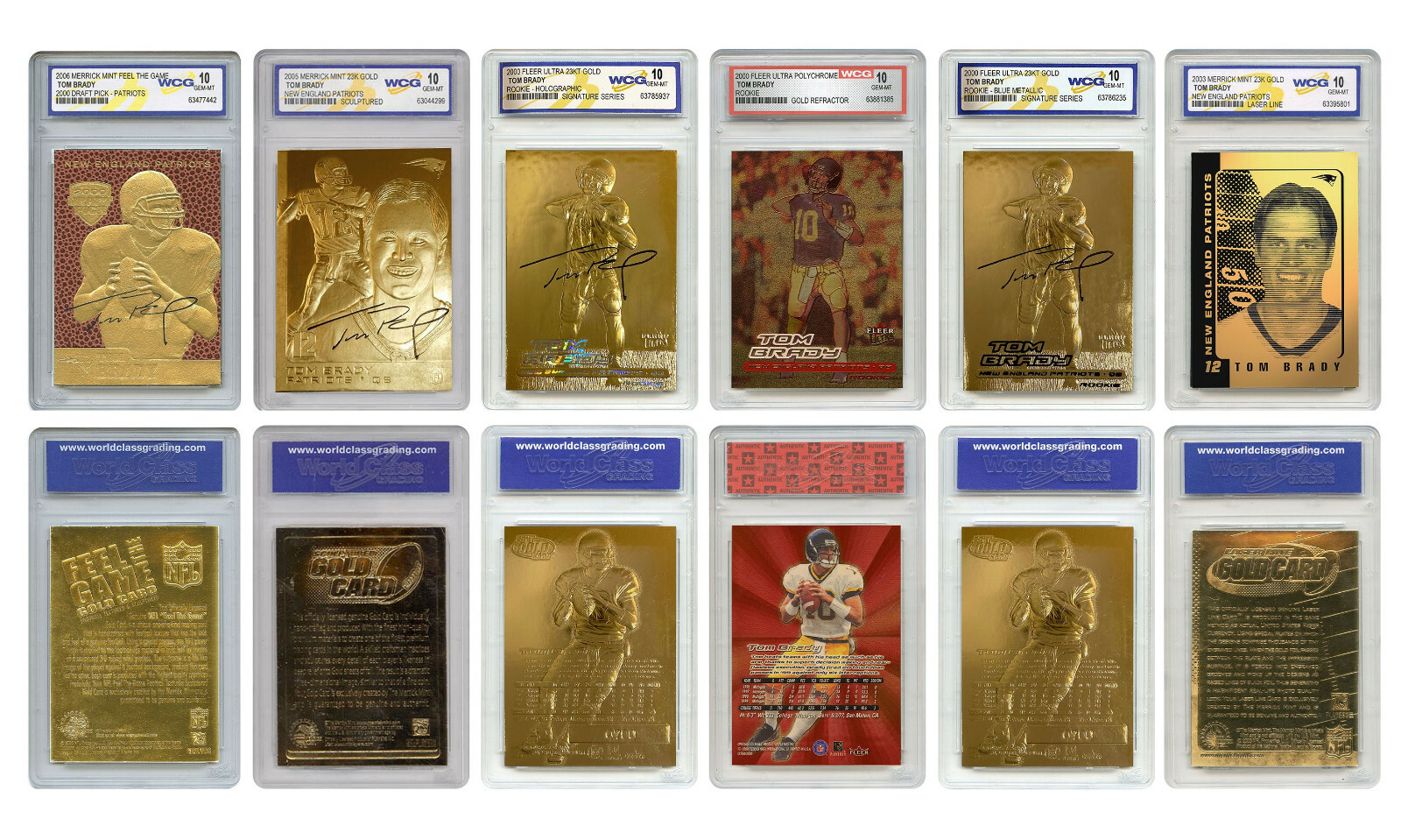 TOM BRADY Mega-Deal Licensed Cards Graded Gem-Mint 10 ( SET OF 6 ) MUST SEE