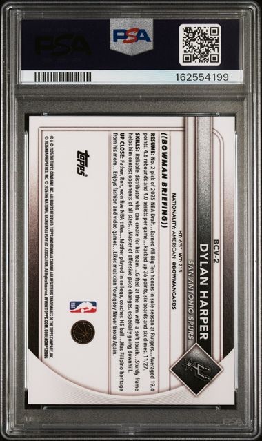 2025 BOWMAN SAPPHIRE EDITION #BCV-2 DYLAN HARPER PSA 9 MINT