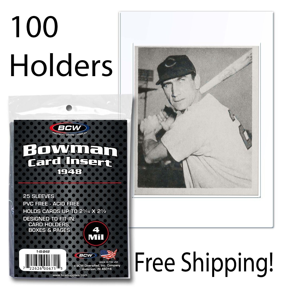 100 BCW Insert Sleeves For 48 Bowman Cards Acid Free Mini Card Holder