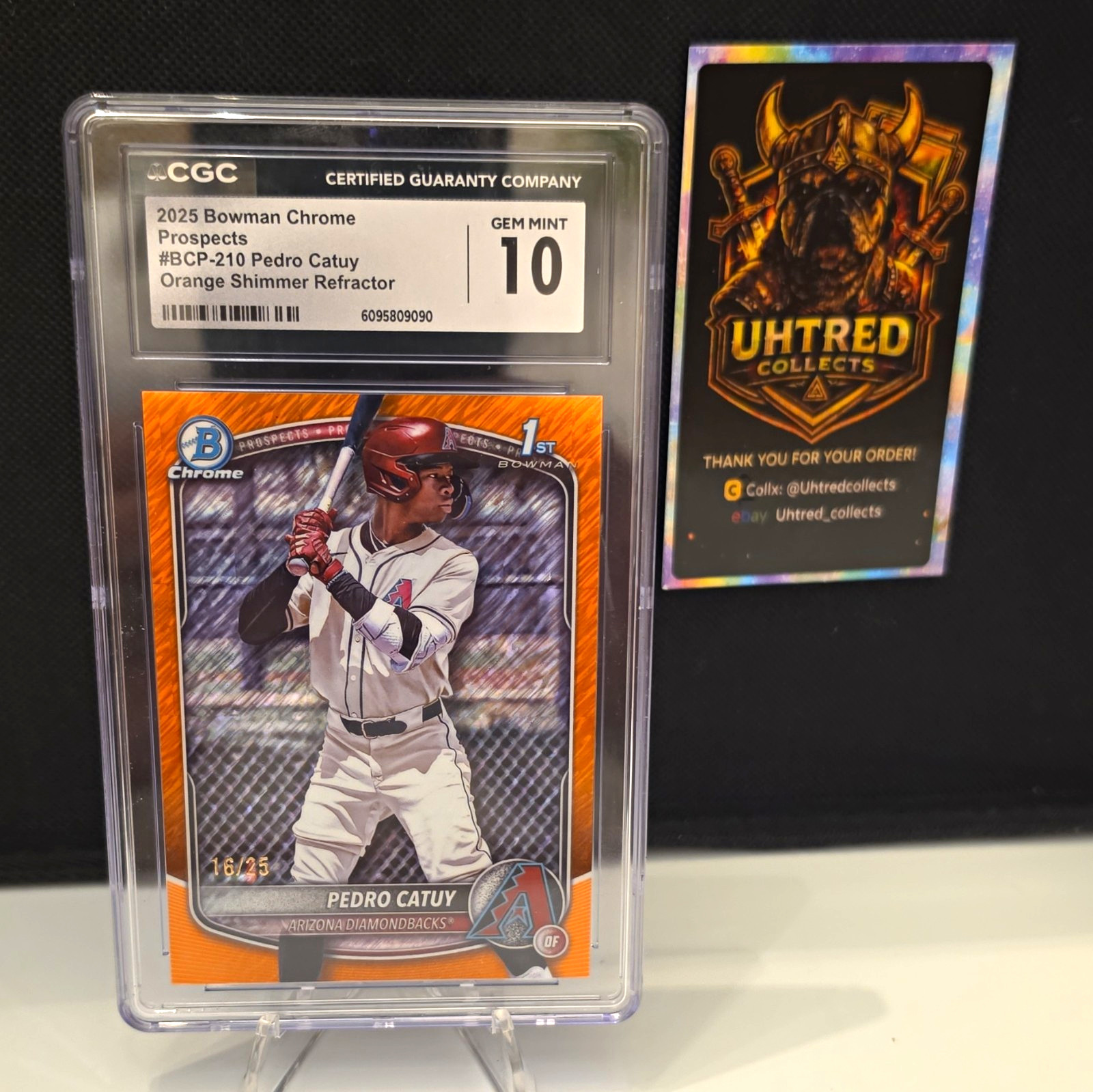 Topps 2025 Bowman Chrome Pedro Catuy BCP-210 Orange Shimmer 16/25 CGC 10
