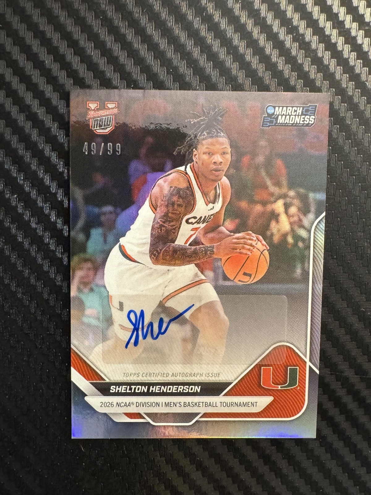 2026 Bowman U Now NCAA March Madness #47 Shelton Henderson Rainbow Foil Auto /99