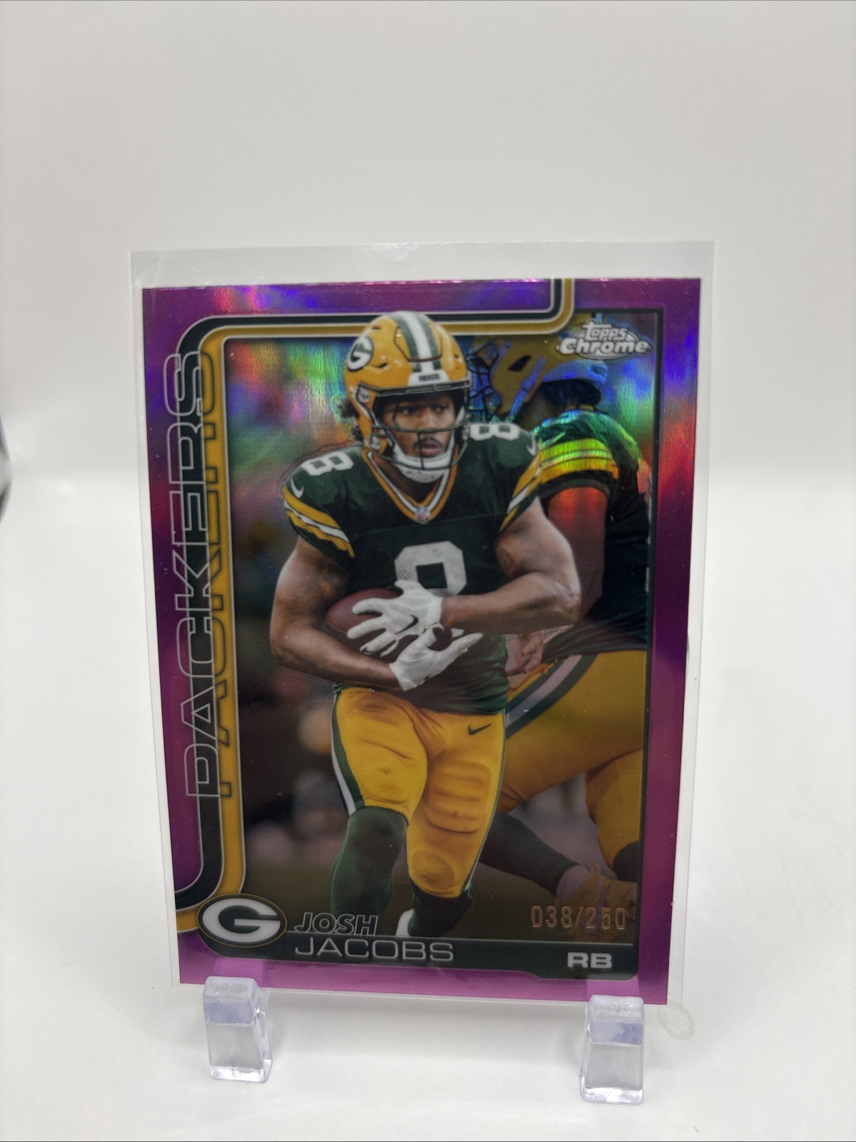 Topps Chrome Josh Jacobs Purple Refractor 38/250 #110 Green Bay Packers 2025