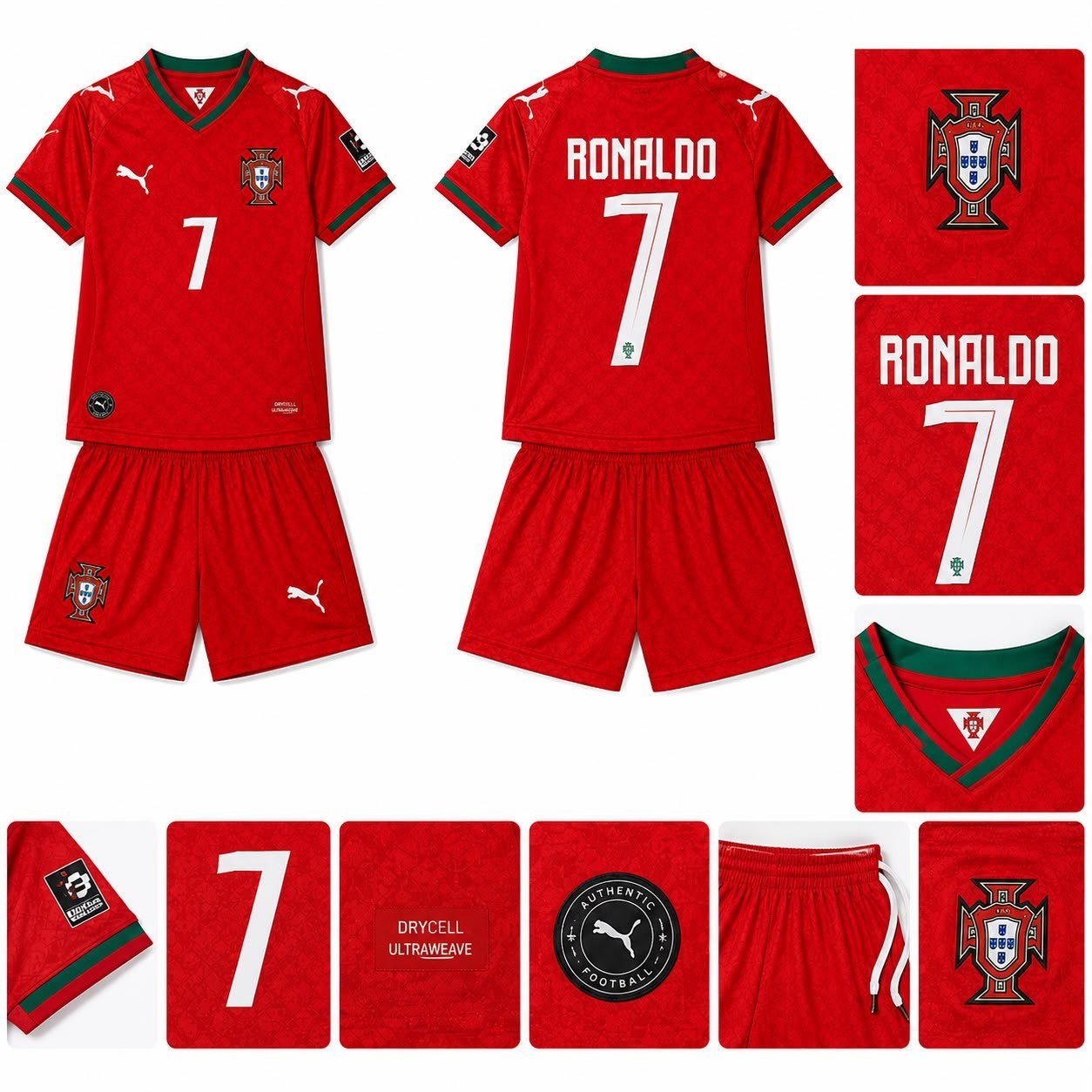 Portugal Soccer Jersey Shorts Set #7 Red Adult Football Kit M L XL XXL