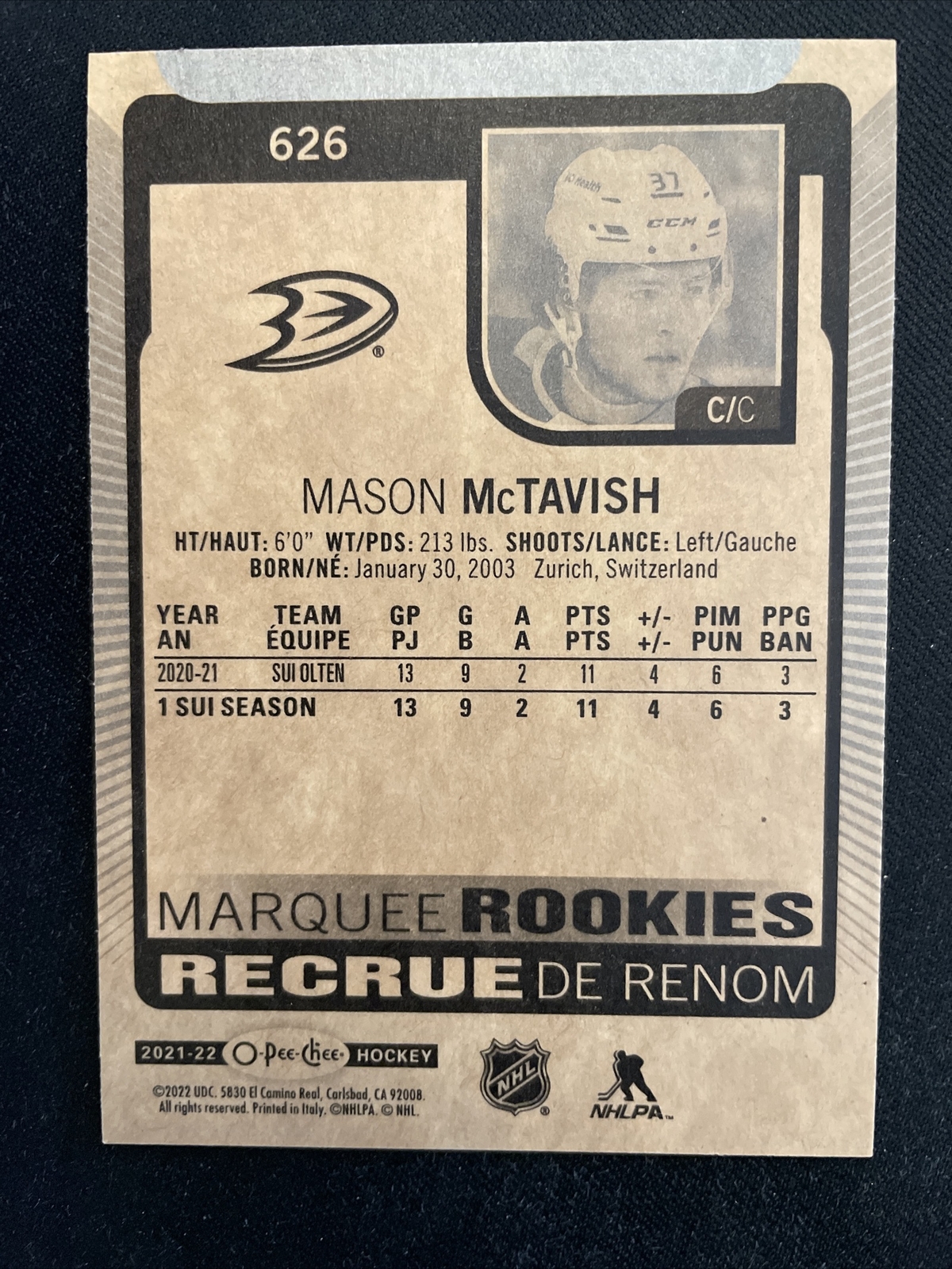 21-22 UD Series 2 Hockey O-Pee-Chee Marquee Rookies 626 Mason McTavish