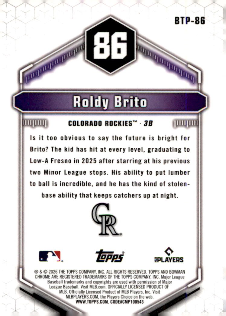 2026 Bowman #BTP-86 Roldy Brito Bowman Scouts’ Top 100