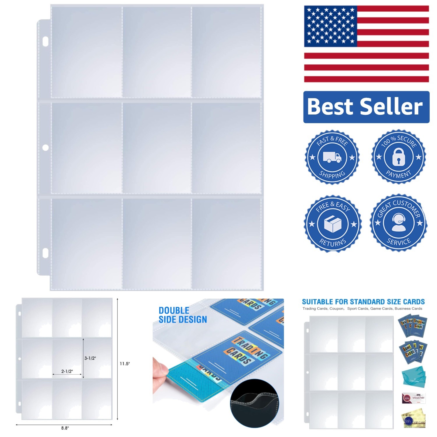 Acid-Free Card Storage Pages: 36 Double-Sided Protectors for Binders