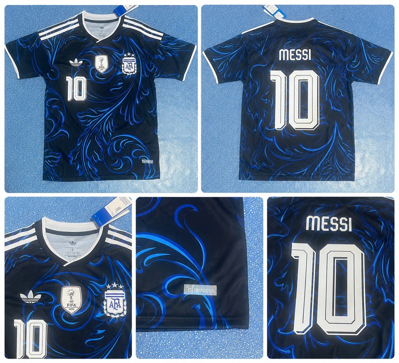 adidas Argentina Lionel Messi #10 Blue/Black/White Men’s Size L Soccer Jersey