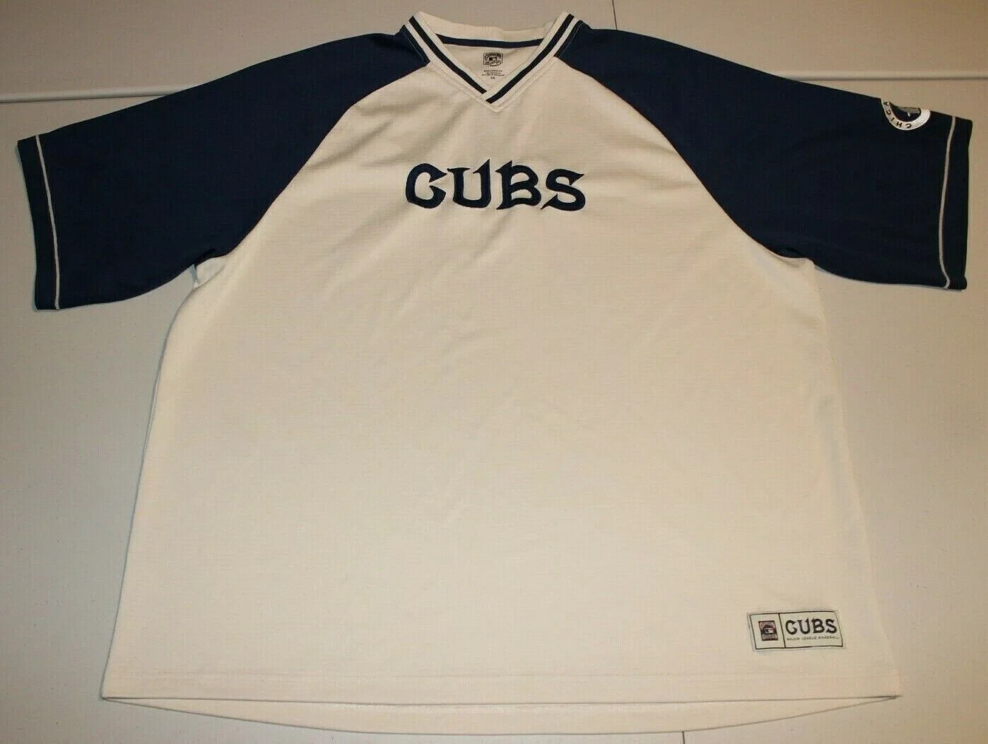 MLB Baseball Chicago Cubs Jersey Shirt 2XL Copperstown Collection Beige Blue