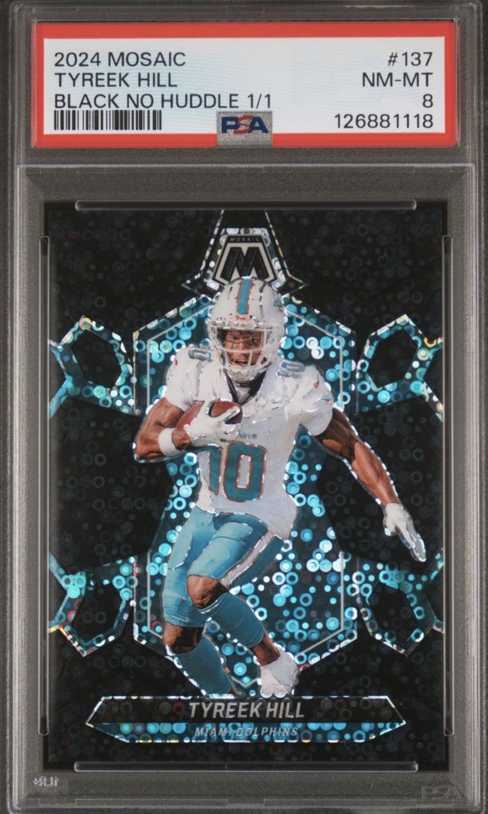 2024 Panini Mosaic Black No Huddle Prizm Tyreek Hill dolphins chiefs 1/1 PSA 8