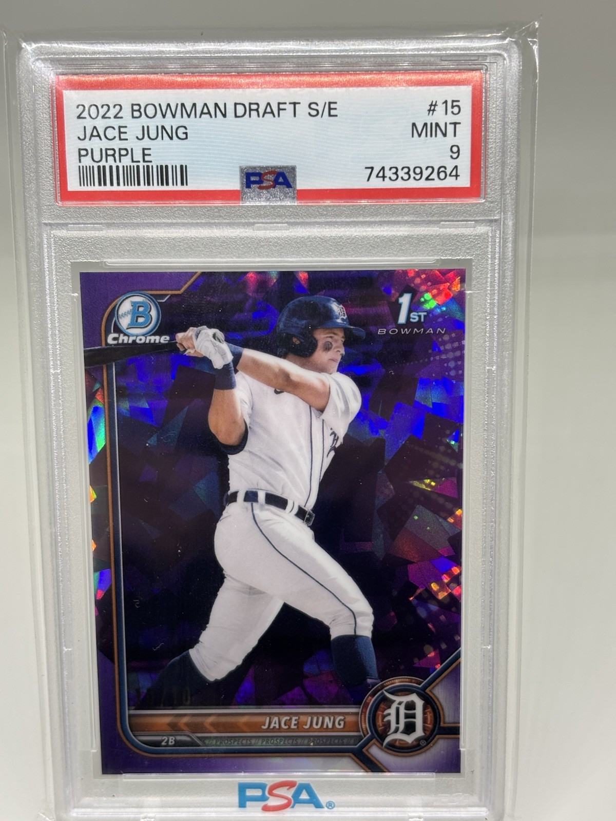 JACE JUNG 2022 1st Bowman Chrome Draft Sapphire PURPLE REF 10/10 PSA 9 RC