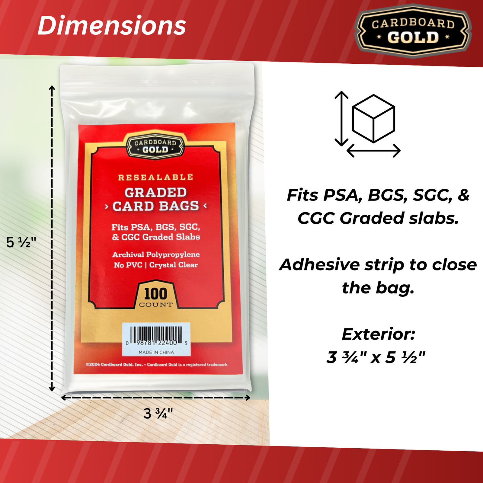 100 (1 Pack) Ultra CBG RESEALABLE GRADED CARD BAGS GB
