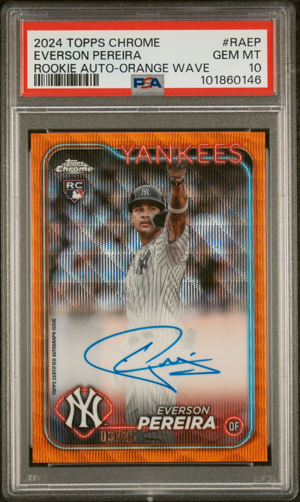 2024 Topps Chrome Everson Pereira Rookie Auto Orange Wave Refractor /25 PSA 10