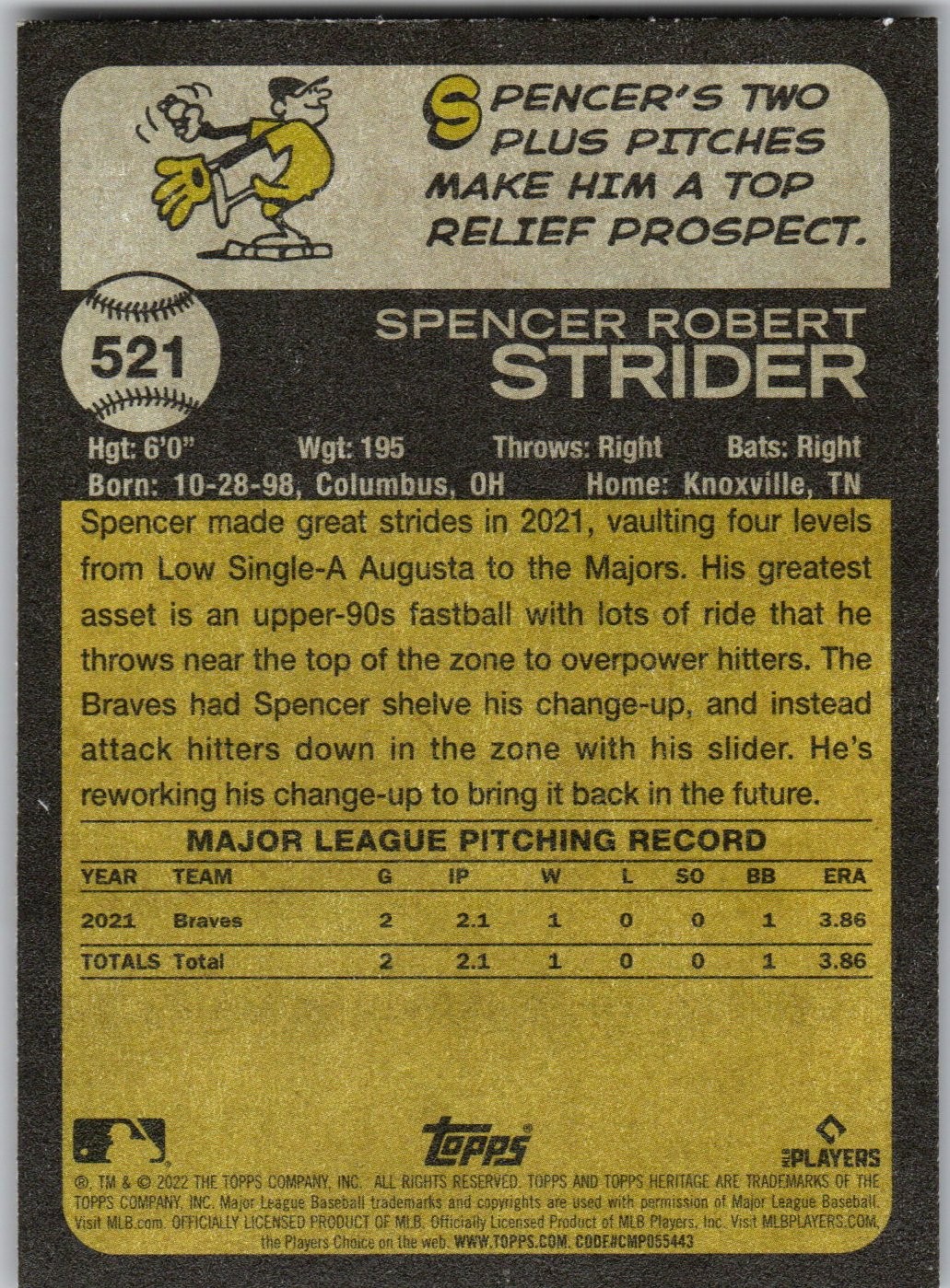 2022 Topps Heritage #521 Spencer Strider