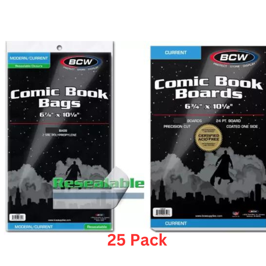 (25 pack) BCW Comic Book Bags (Current/Resealable) and Boards Acid Free Archival