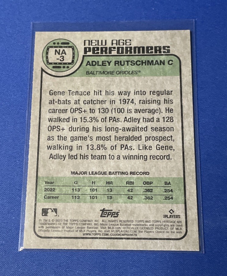 2023 Topps Heritage New Age Performers NA-3 Adley Rutschman RC Baltimore Orioles
