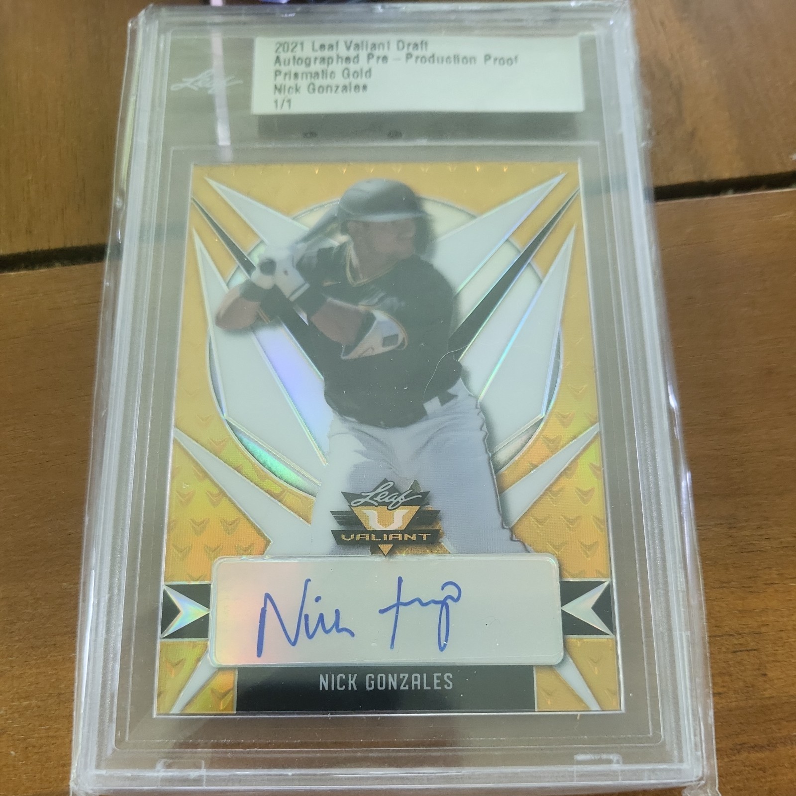 2021 Leaf Valiant Draft Pre-Production Proof Clear Gold Nick Gonzales Auto 1/1