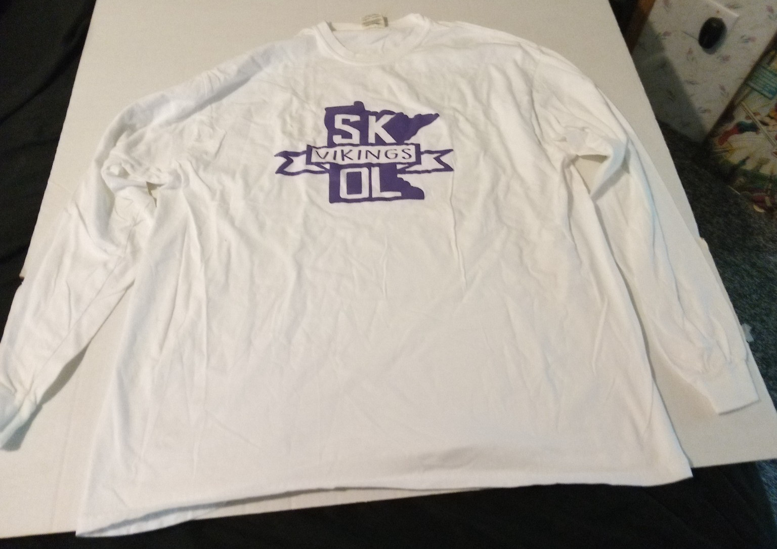 Comfort Colors Mens Size 2XL White Skol Vikings Long Sleeve Pullover Shirt