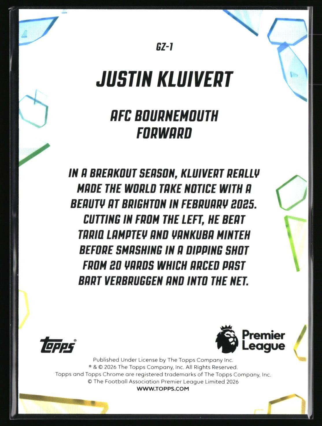 2025-26 Topps Chrome Premier League #GZ-1 Justin Kluivert Golazo