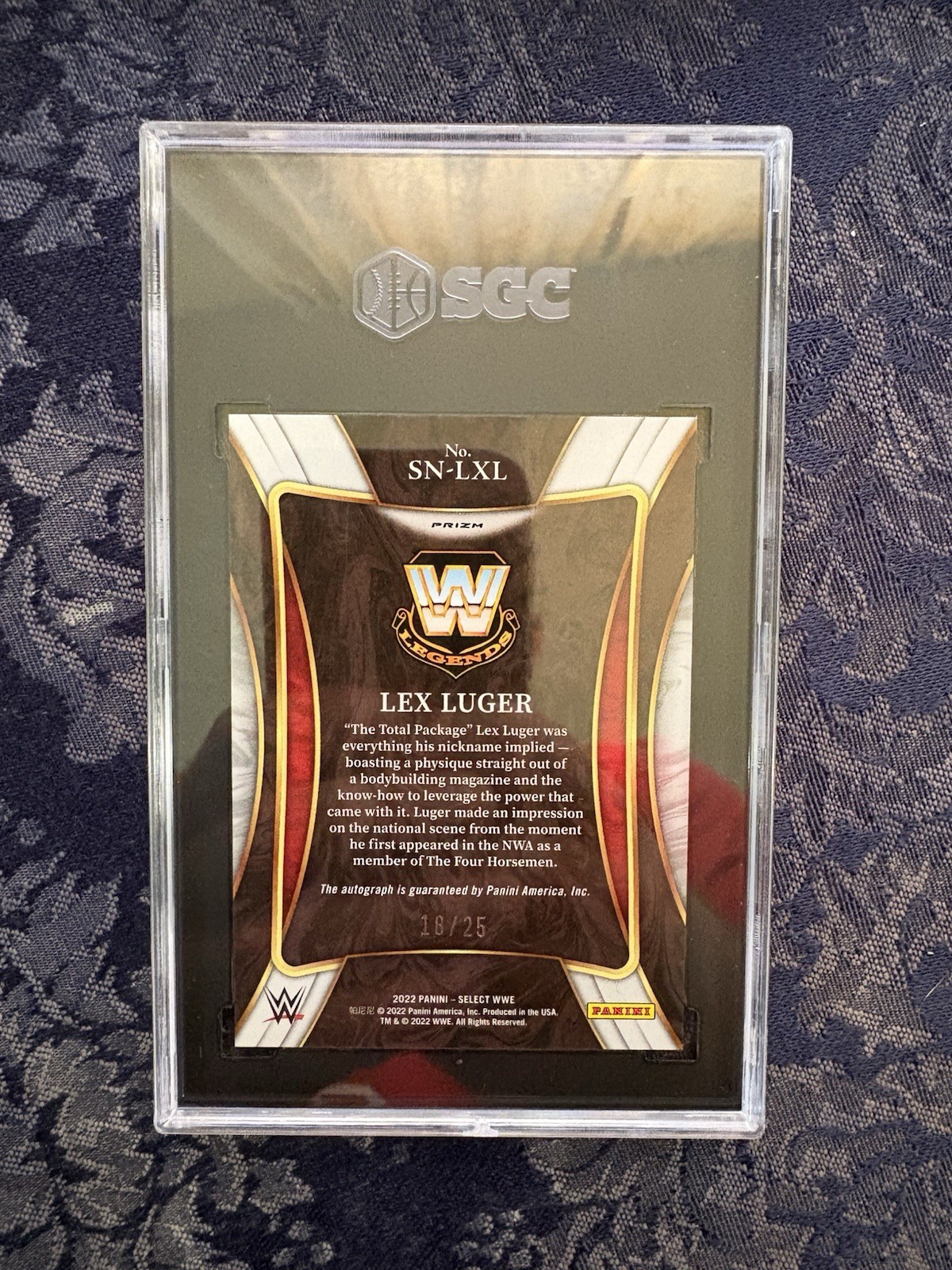 LEX LUGER SGC 10/10 2022 Select WWE Tie-Dye Auto Card 18/25 “THE TOTAL PACKAGE”