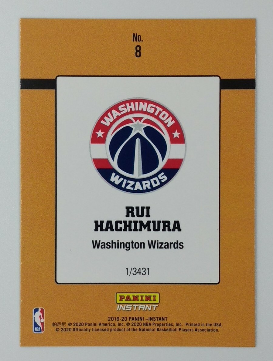 2019-20 Panini Donruss Rated Rookie Rui Hachimura RC #8, Wizards, 1 of 3431