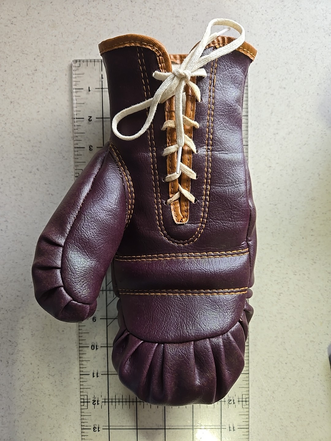 Vintage Lace Up Boxing Gloves Maroon & Brown One Size & Maker Unknown Two Rights