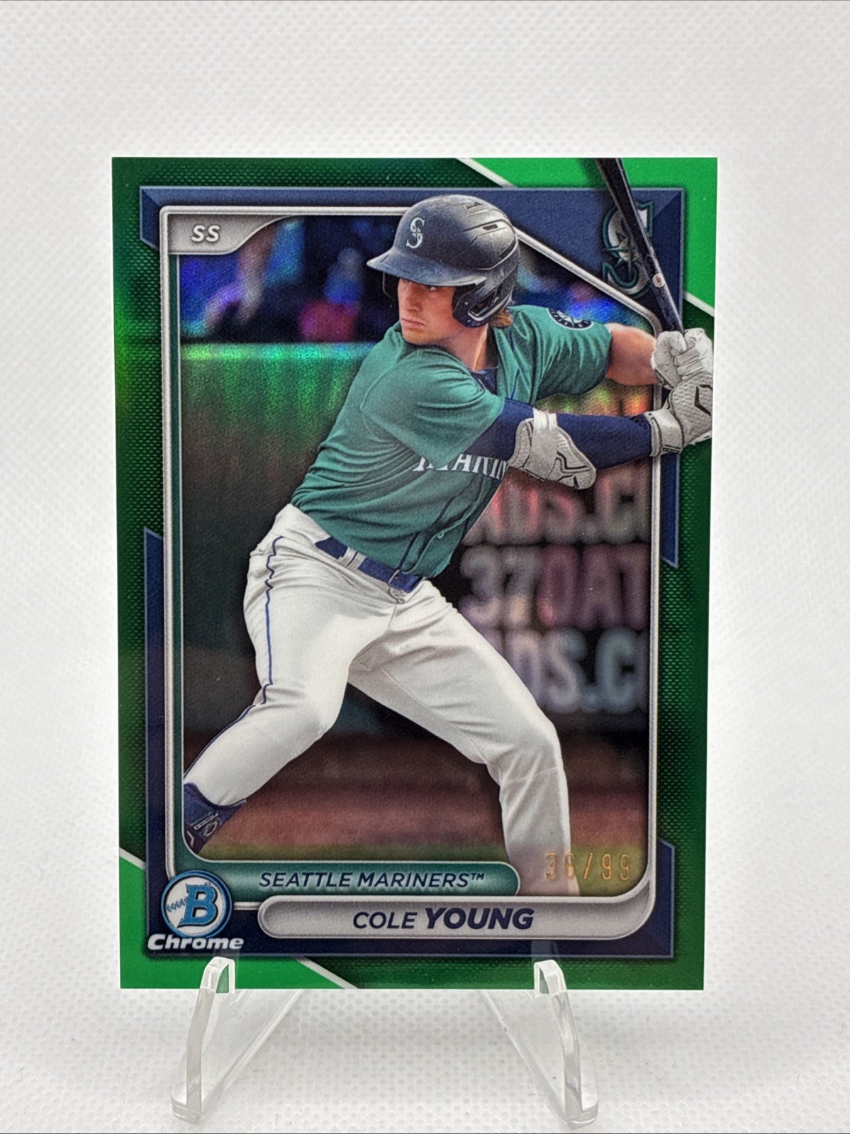 2024 Bowman Chrome Cole Young Green Refractor /99 Seattle Mariners