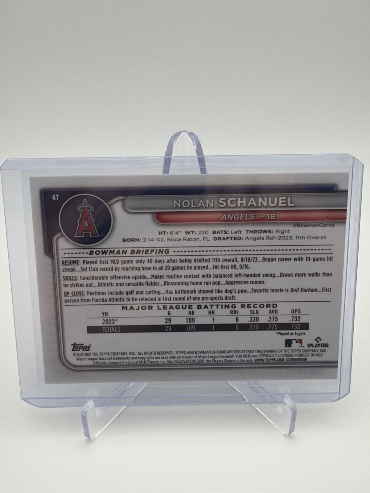 2024 Bowman Chrome Nolan Schanuel Mega Box RC Aqua Refractor #/299 Angels